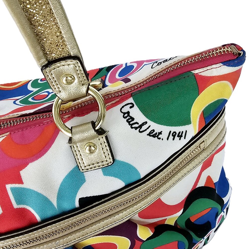 Coach Poppy Rare Vintage Bright Multicolor Gold Accents Purse Tote Style #F20080 - Picture 12 of 16